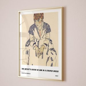Egon Schiele The Artist'S Sister In Law In A Striped Dress wall art