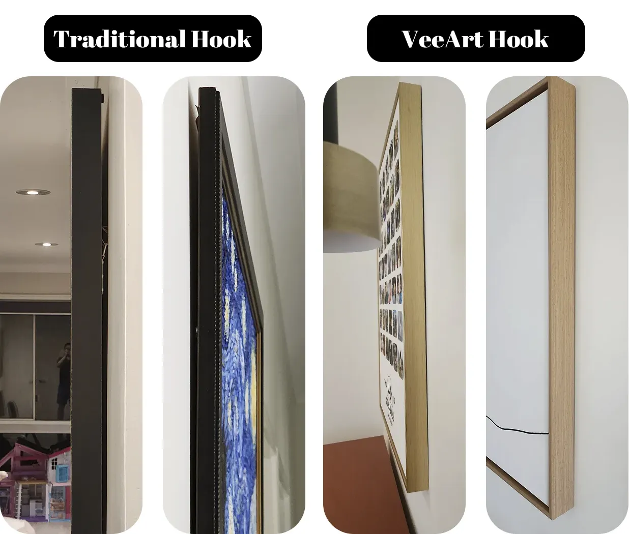 Photo frame wall hook comparison image