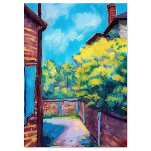 Sunlit Suburban Lane Landscape large wall art
