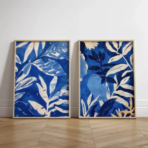 Indigo Botanical Duo Leaf wall art prints