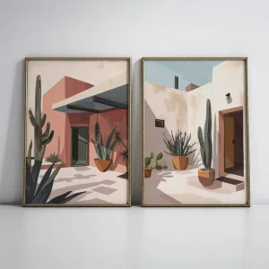 Mediterranean Courtyard Duo Coastal wall art prints