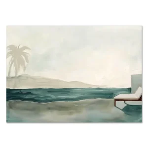 Serene Poolside Retreat Palm Tree large wall art