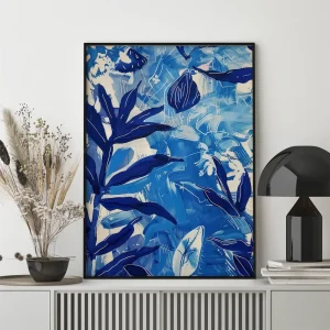 Indigo Flora Dance Leaf wall art prints