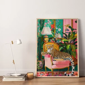Majestic Leopard's Lounge Floral wall art prints