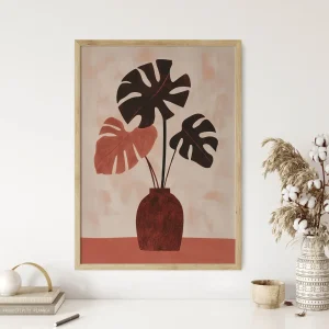 Terracotta Monstera Muse Leaf wall art prints