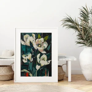 Blossoms in Emerald Night Floral wall art prints