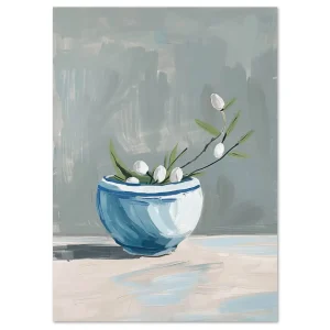 Quiet Blossoms in Blue Floral large wall art