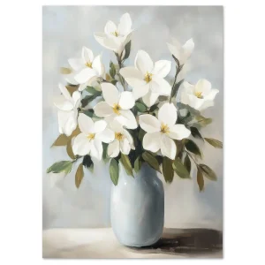 White Petals' Serenity Floral large wall art