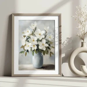 White Petals' Serenity Floral wall art prints