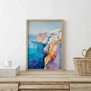 Santorini's Vibrant Cliffs Coastal wall art prints