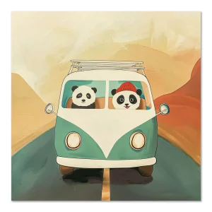 Roadtrip with Panda Pals Cartoon large wall art