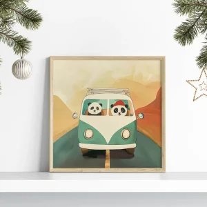Roadtrip with Panda Pals Cartoon wall art prints