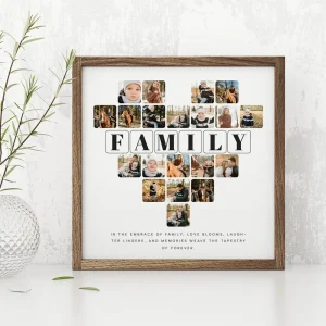 family love heart photo collage close up view