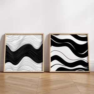 Monochrome Waves Line wall art prints