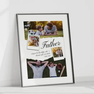 father and son photo collage close up view