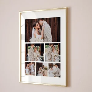 rustic wedding photo collage close up view