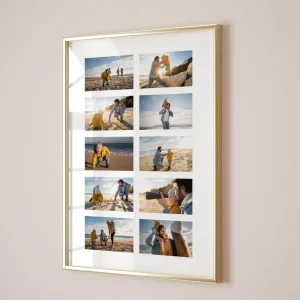 beach day family photo collage close up view