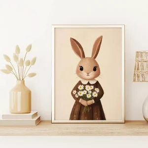 Bunny with Daisies Kids wall art prints