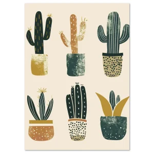 Playful Cactus Set Cartoon large wall art