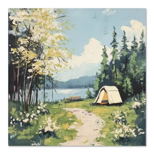 Lakeside Camping Bliss Forest large wall art