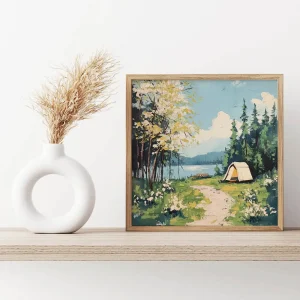 Lakeside Camping Bliss Forest wall art prints