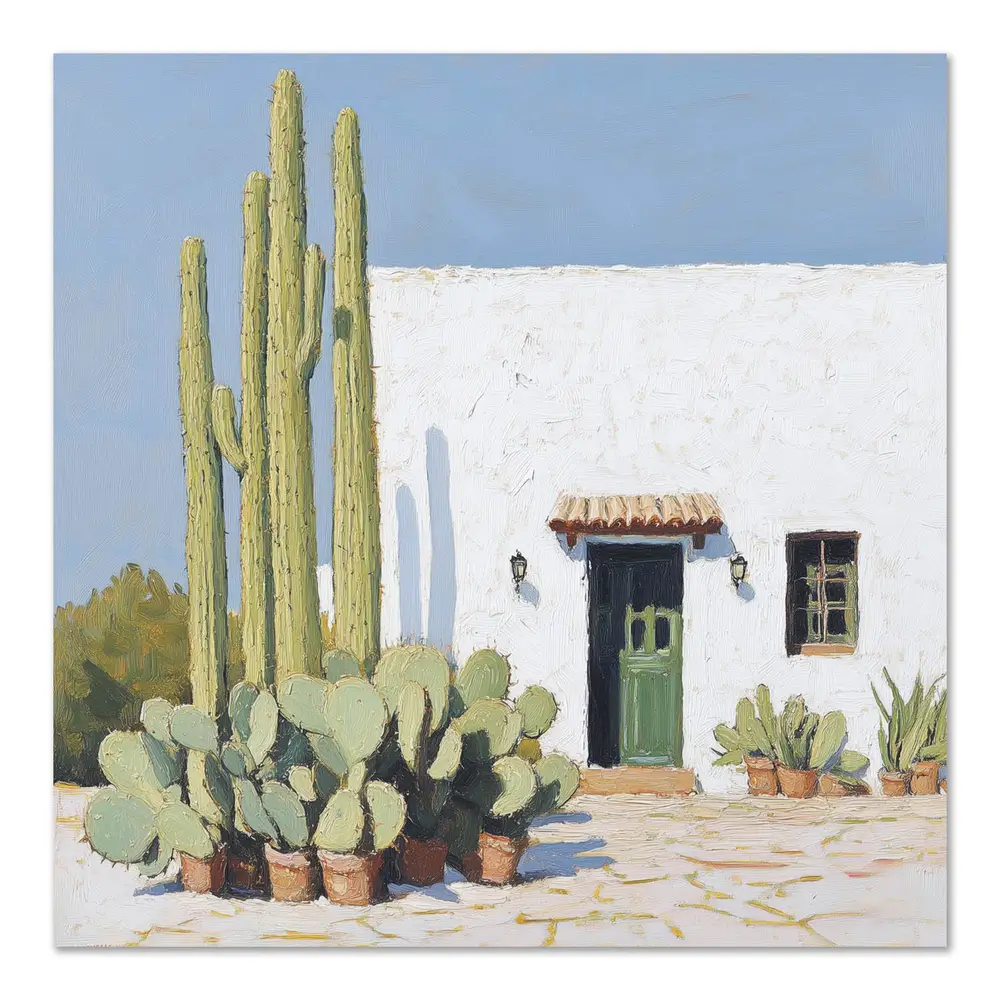 Cactus House Charm, Coastal Art Print