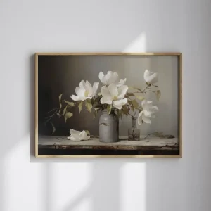 White Magnolia Stillness Floral wall art prints