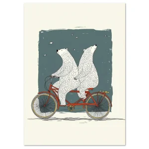 Polar Ride Together Cartoon large wall art