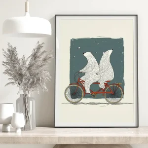 Polar Ride Together Cartoon wall art prints