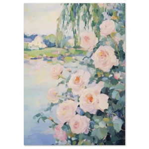 Roses by the Lake Floral large wall art