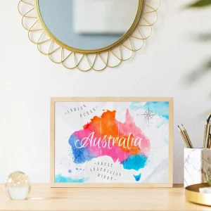 Lettered Map of Australia Landmark wall art prints