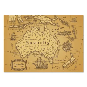 Vintage Map of Australia Landmark large wall art