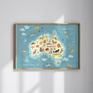 Aussie Creatures Map Kids wall art prints