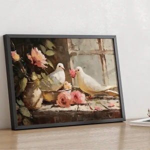 Doves by the Roses Bird wall art prints
