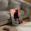 Midnight Cat with Blooms Floral canvas prints
