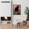 Midnight Cat with Blooms Floral poster prints