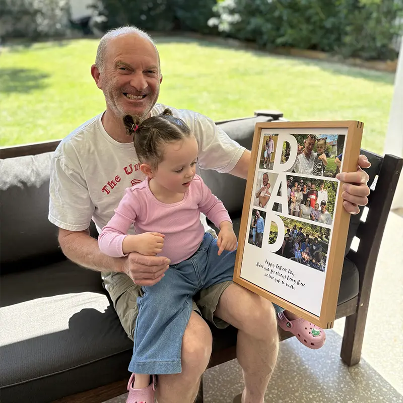 Father and child enjoying family photo collage featuring happy outdoor moments