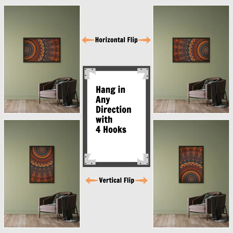 Photo frame with four-hook design allowing both vertical and horizontal hanging directions