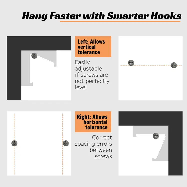 Smart hanging system for photo frames allowing flexible adjustment and precise alignment