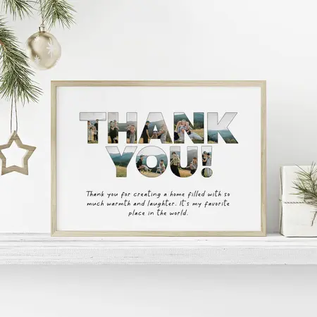 Thank you photo collage print expressing gratitude through personalised family photos