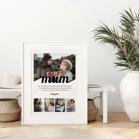 Best Mum personalised photo collage celebrating mother and daughter moments in soft neutral interior