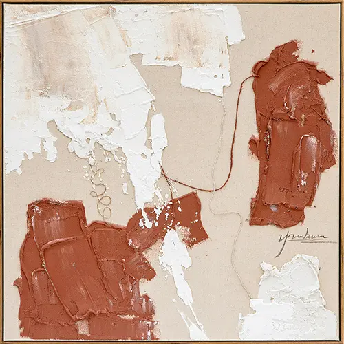 Abstract textured wall art in earthy red and beige tones on canvas