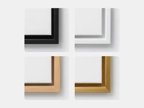 Frame colour options for textured wall art including black white and oak finishes