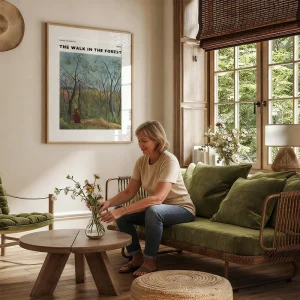 Framed nature artwork hanging in a cosy living room