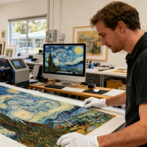 Professional digital printer producing a museum-grade Starry Night reproduction in Australia