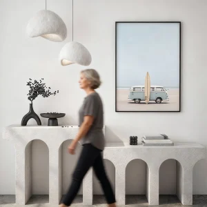 Surf-inspired framed art print styled in a modern Australian living space