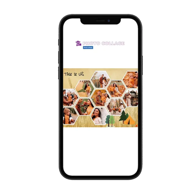 Photo Collage tool on phone with hexagon layout and quick export