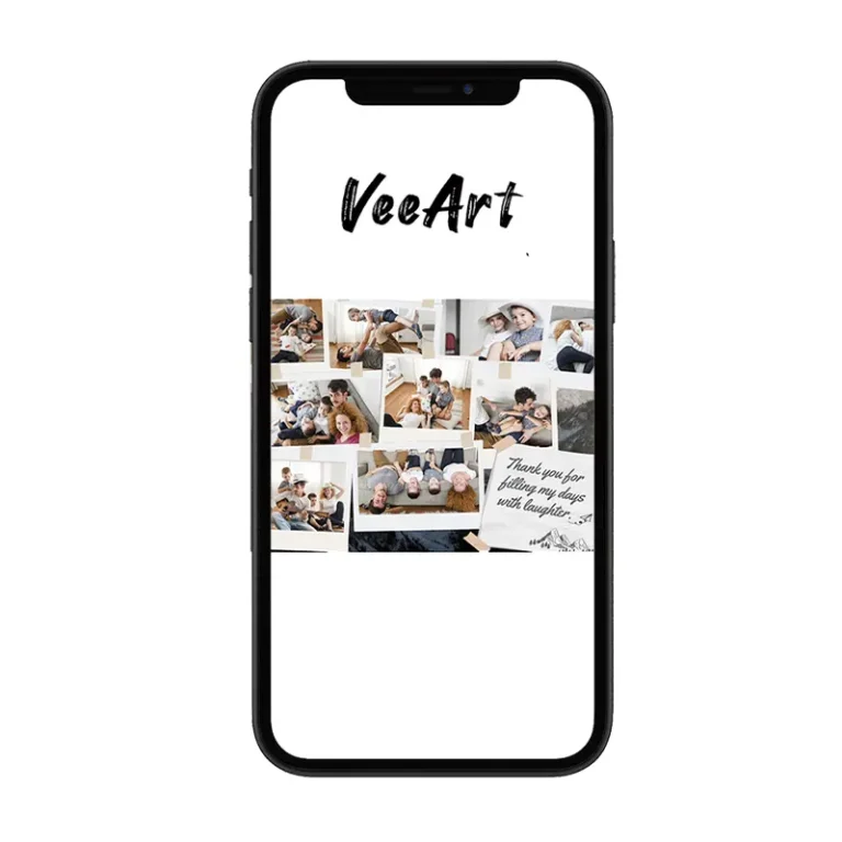VeeArt collage editor on phone with mix-and-match family photos