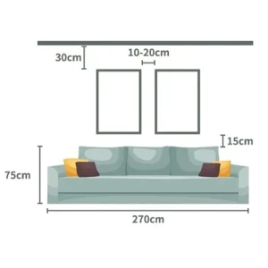 VeeArt hanging guide for two vertical Canvas Prints Australia showing 15cm and 30cm spacing rules.