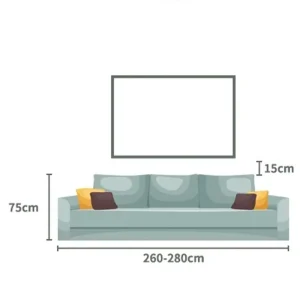 Technical guide for horizontal extra large wall art Australia on a 260cm to 280cm sofa.